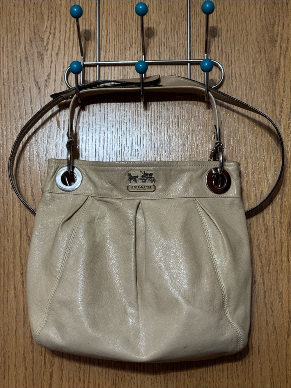 Coach tan Beige Leather Shoulder Bag with Grommet Accents